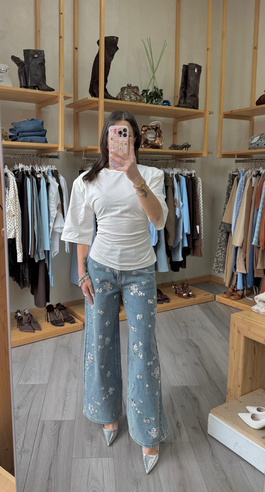 Denim flower paillettes